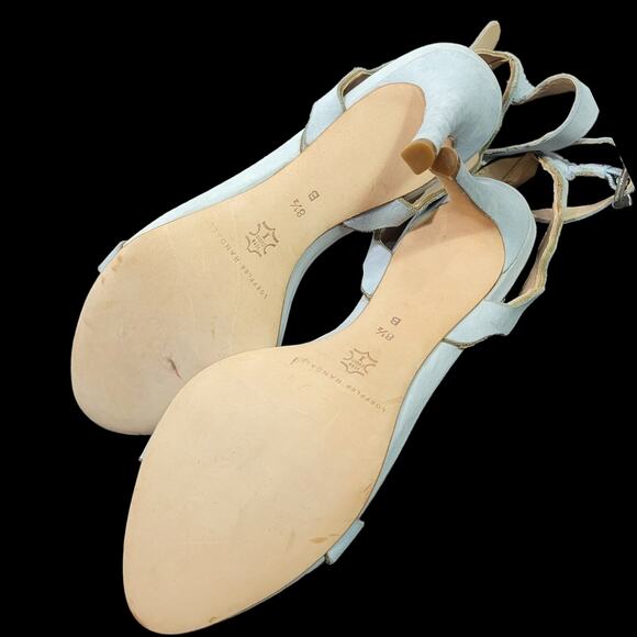 Loeffler Randall Reina Heel Blue Sandals Ankle Strap Leather Wavy Scalloped 8.5 - Picture 5 of 15